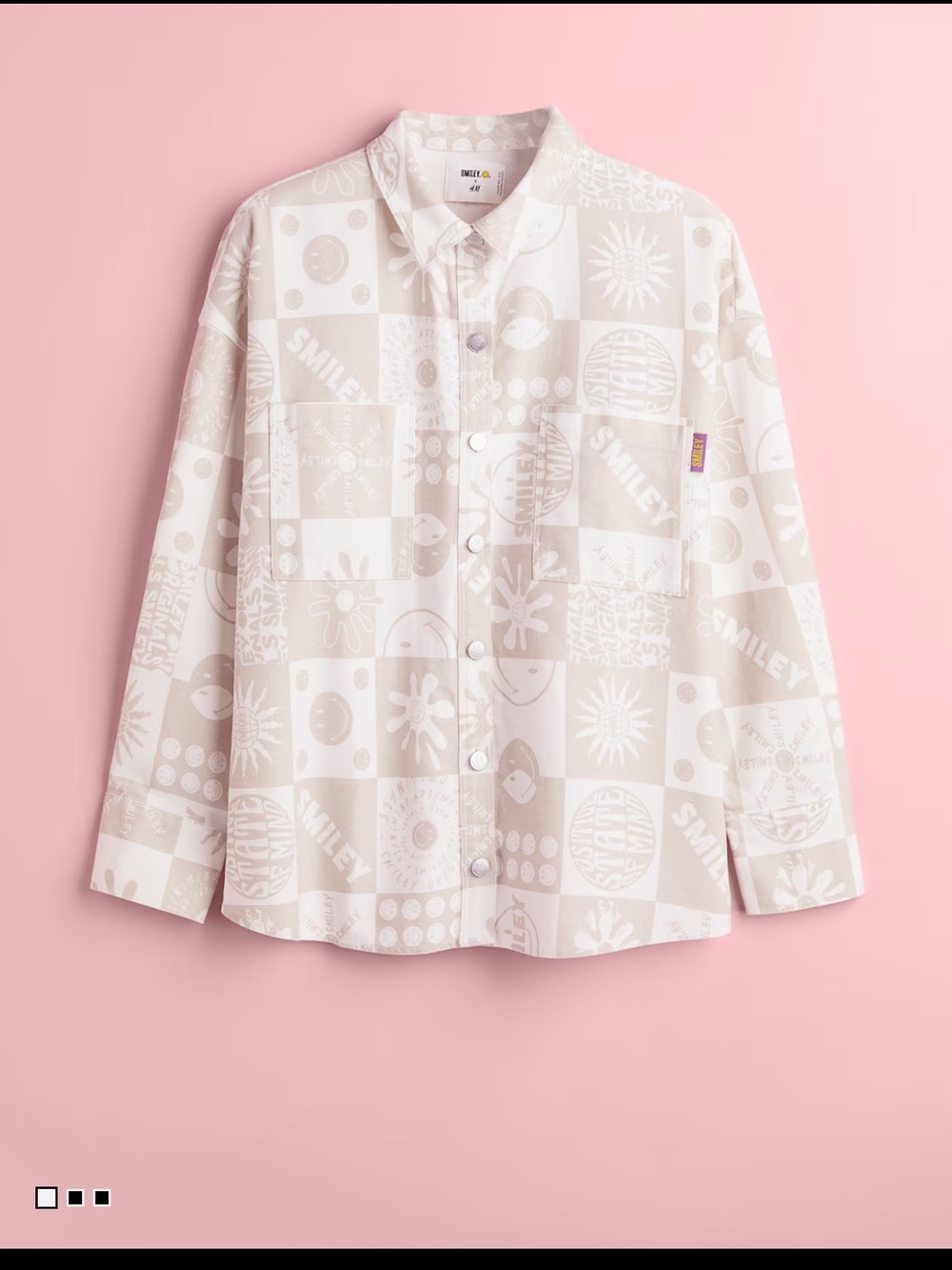 H&M SMILEY® Beige & White Patterned Button-Up Shirt